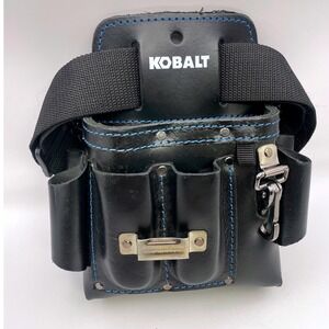 Kobalt Black Leather Tool Pouch with Blue Stitching and Adjustable Web Belt